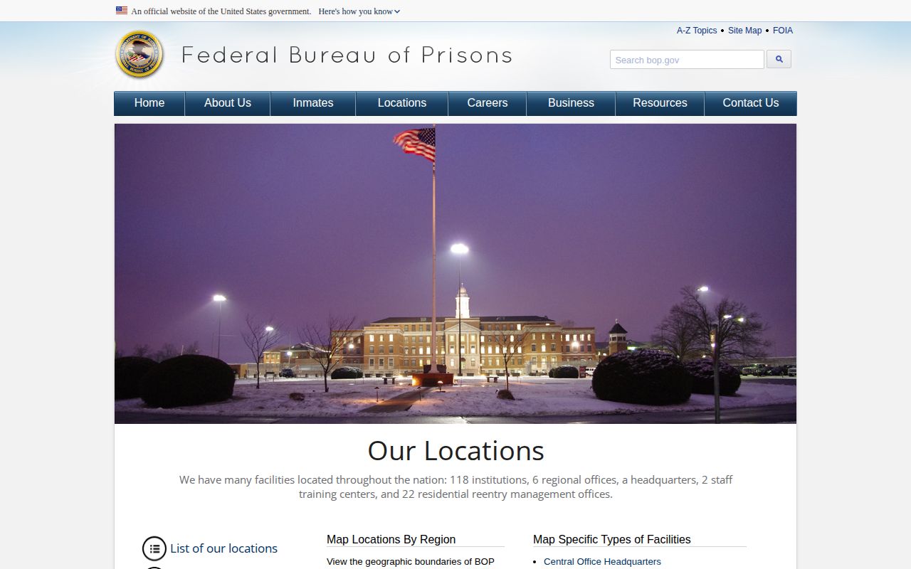 Official Federal Bureau of Prisons institution directory