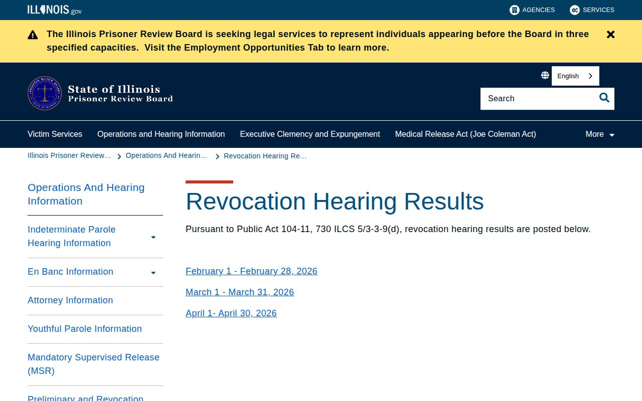 Illinois parole hearing results used for Kendall County supervision records